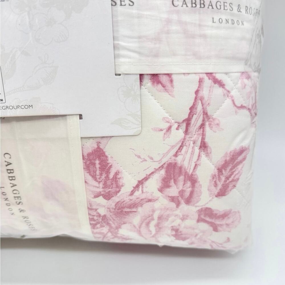 Cabbages & Roses Alderney Pink Floral Toile KING Quilt Bedding 3pc Set Raspberry - Picture 3 of 6